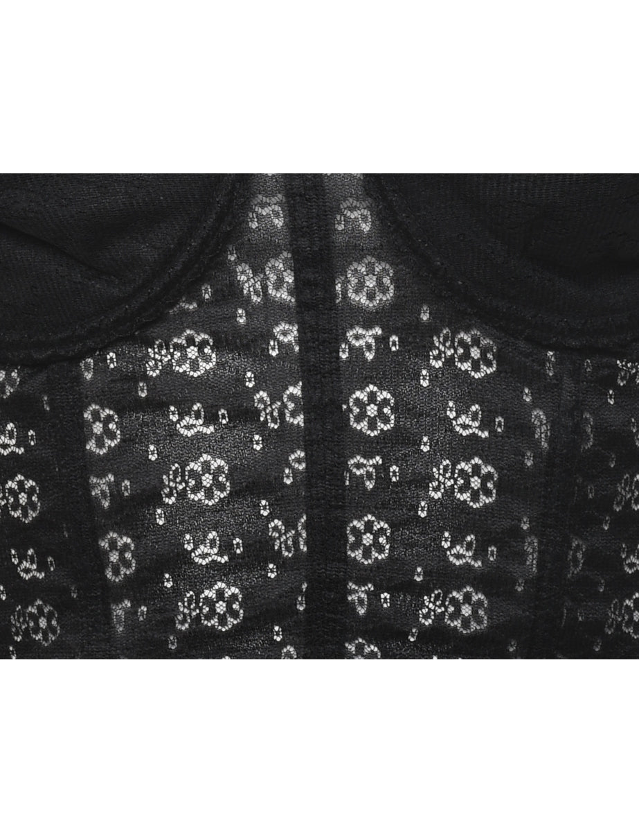 Black Floral Lace Bustier - S
