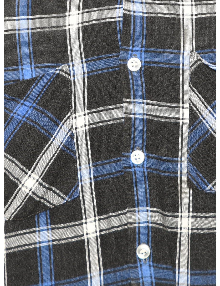 Long Sleeved Black Checked Shirt - L