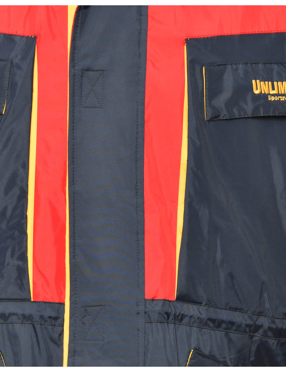 Navy, Red & Yellow Contrast Zip-Front Mountaineering Jacket - L