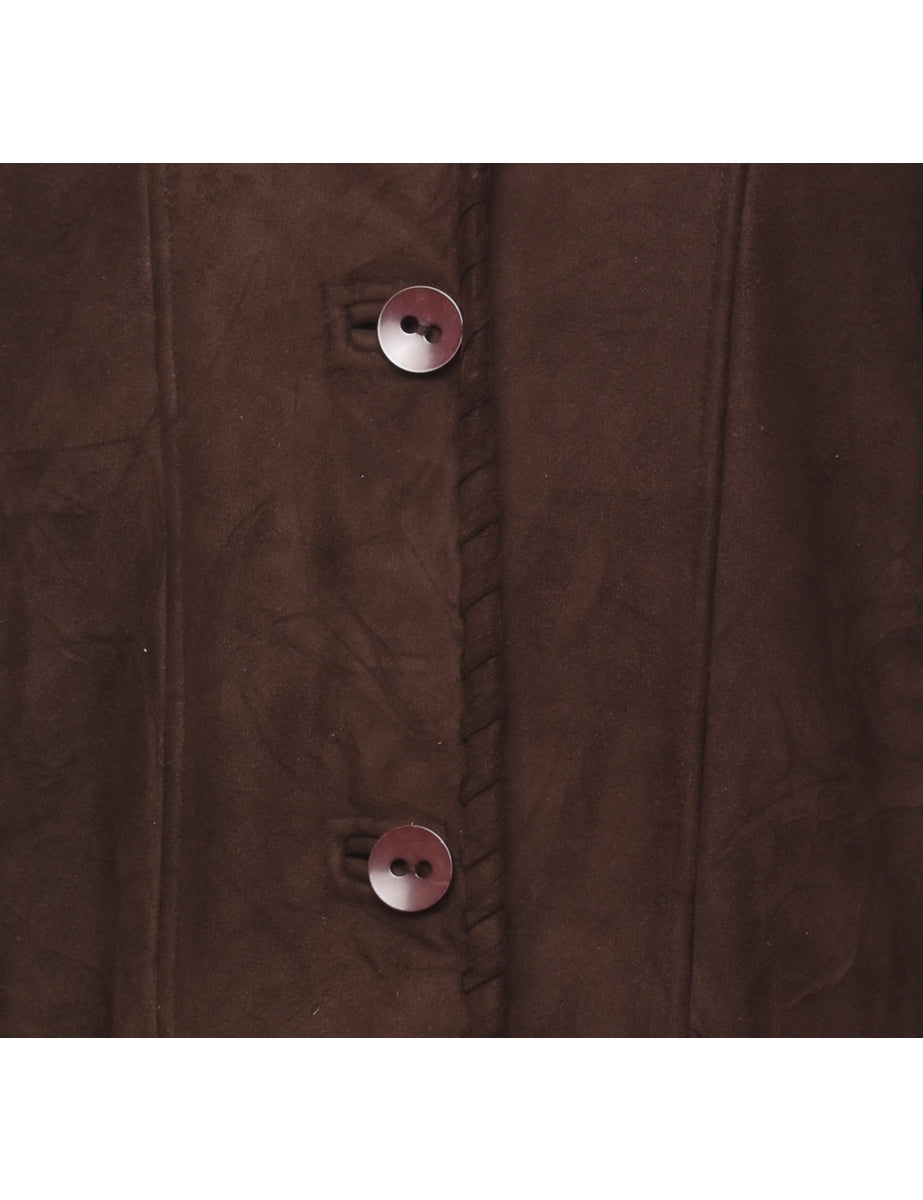 Dark Brown Suede Hooded Coat - M