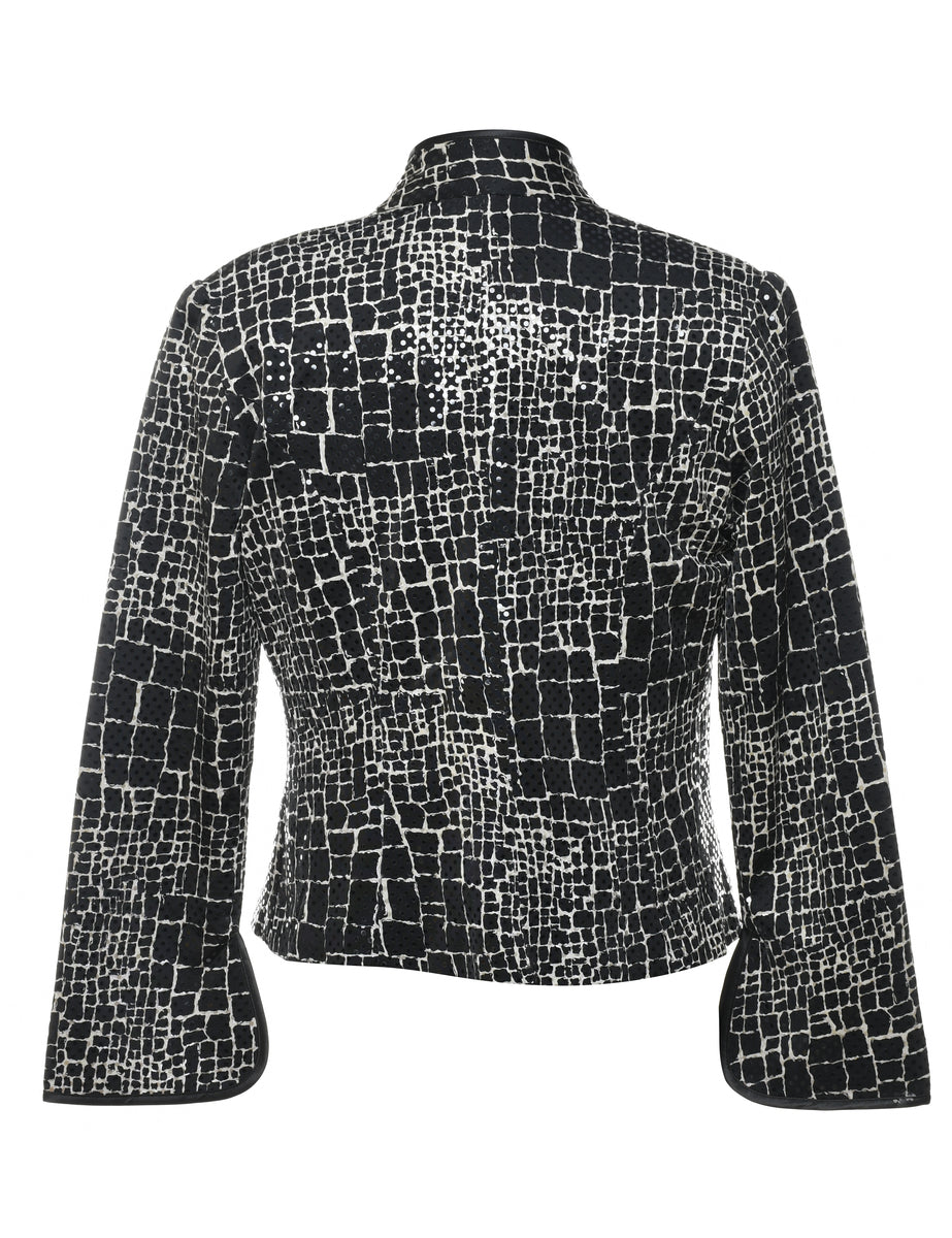 Black & Silver Snakeskin Pattern Evening Jacket - M