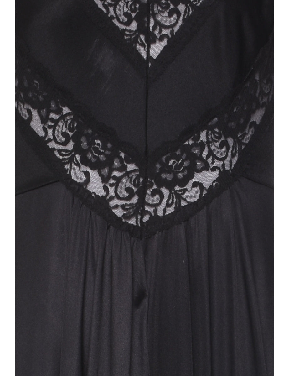 Black Classic Lace Trim Slip Dress - S
