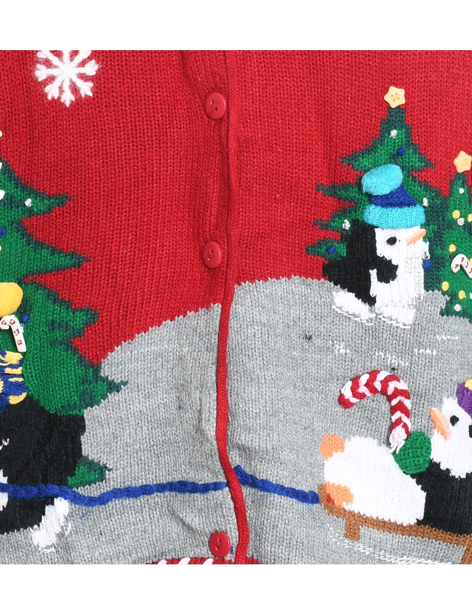 Festive Print Christmas Cardigan - M