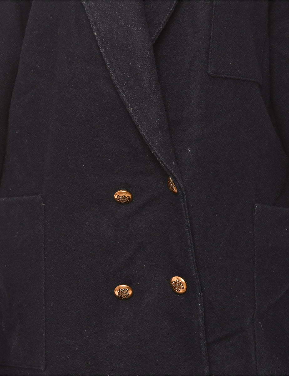 Double-Breasted Navy Wool Coat - L