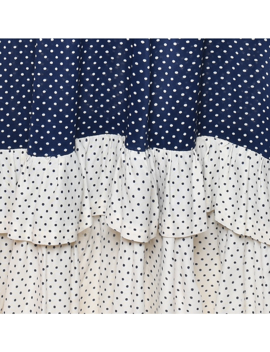 1970s Polka Dot Navy & White Halterneck Dress - S