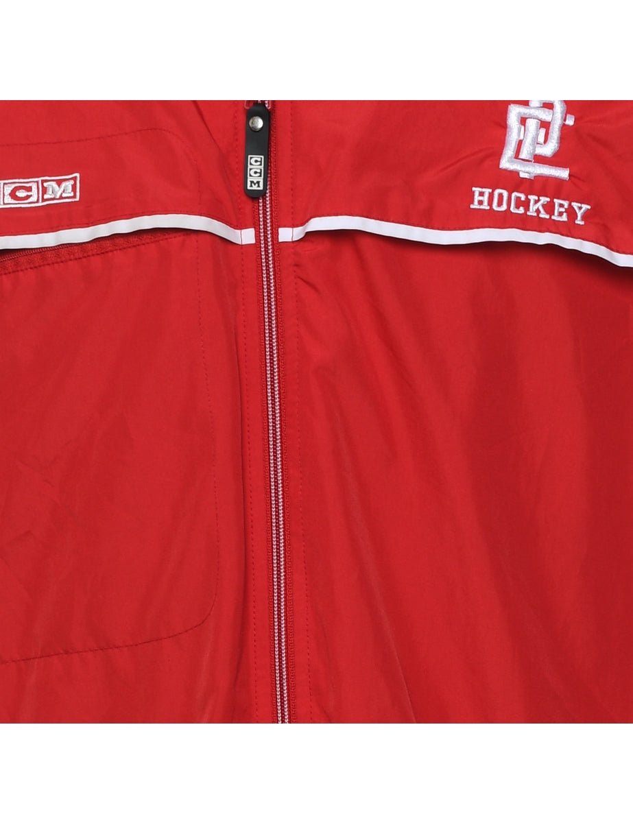 Black & Red Embroidered Hockey Design Zip-Front Jacket - L