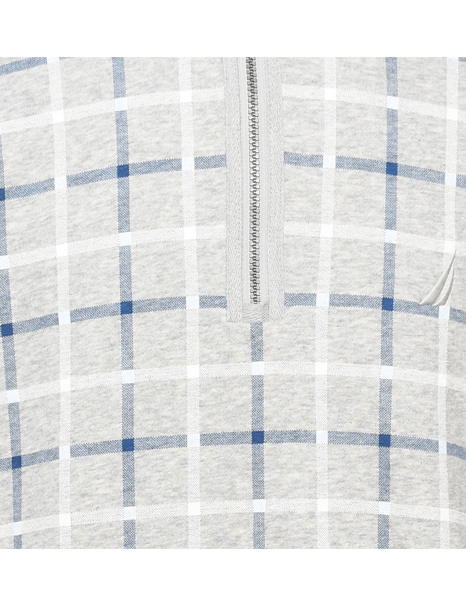 Nautica Checked Light Blue, Grey & White Printed Sweatshirt - XL