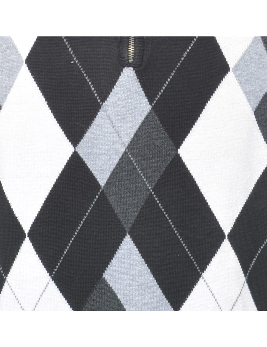 Quarter Zip Argyle Jumper - L