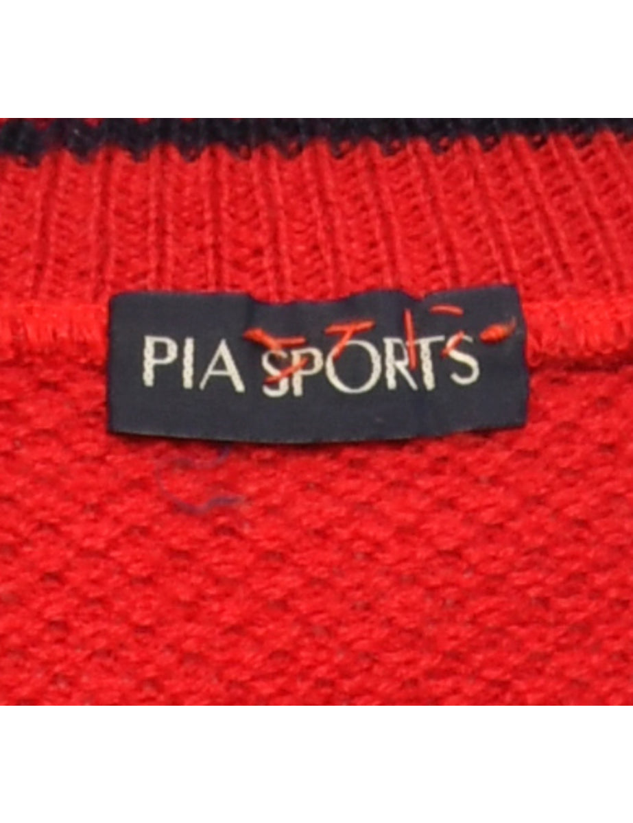Red Zip Front Cardigan - M