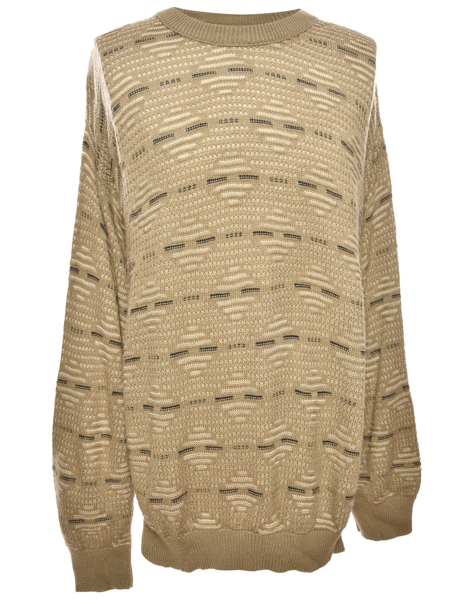 Patterned Brown Knit Jumper - M