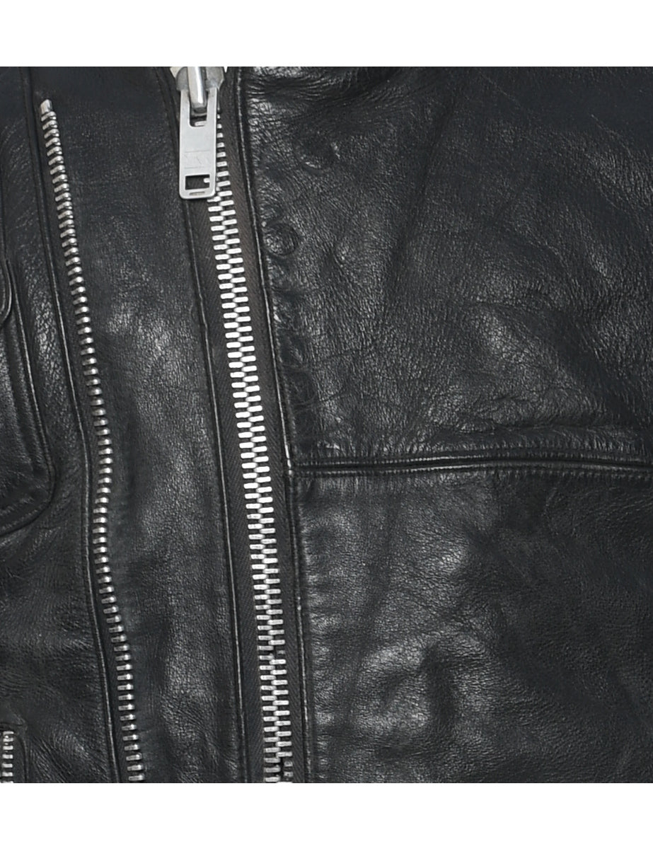 Biker Style Leather Jacket - S