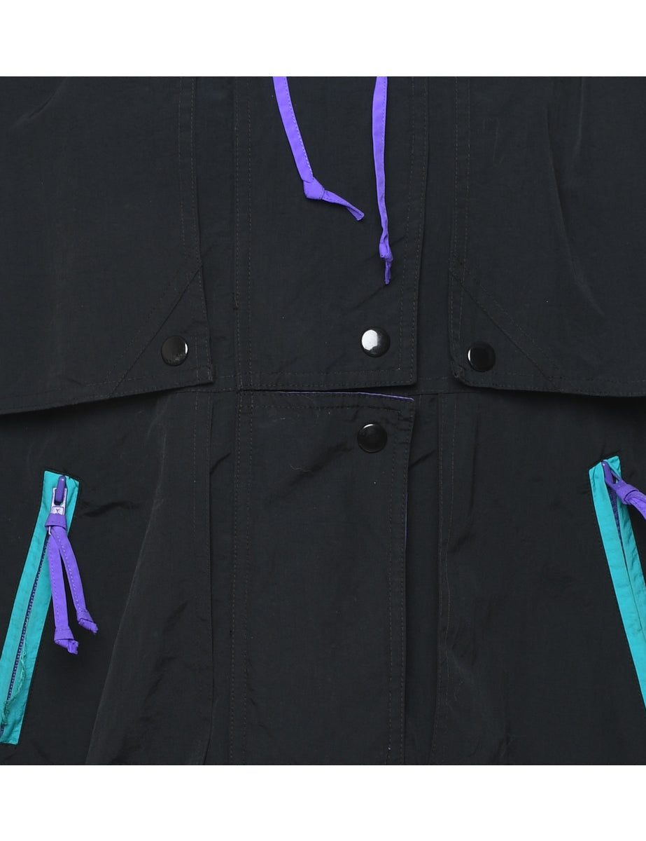 Learsi Black, Purple & Light Blue Contrast Trim Nylon Jacket - M