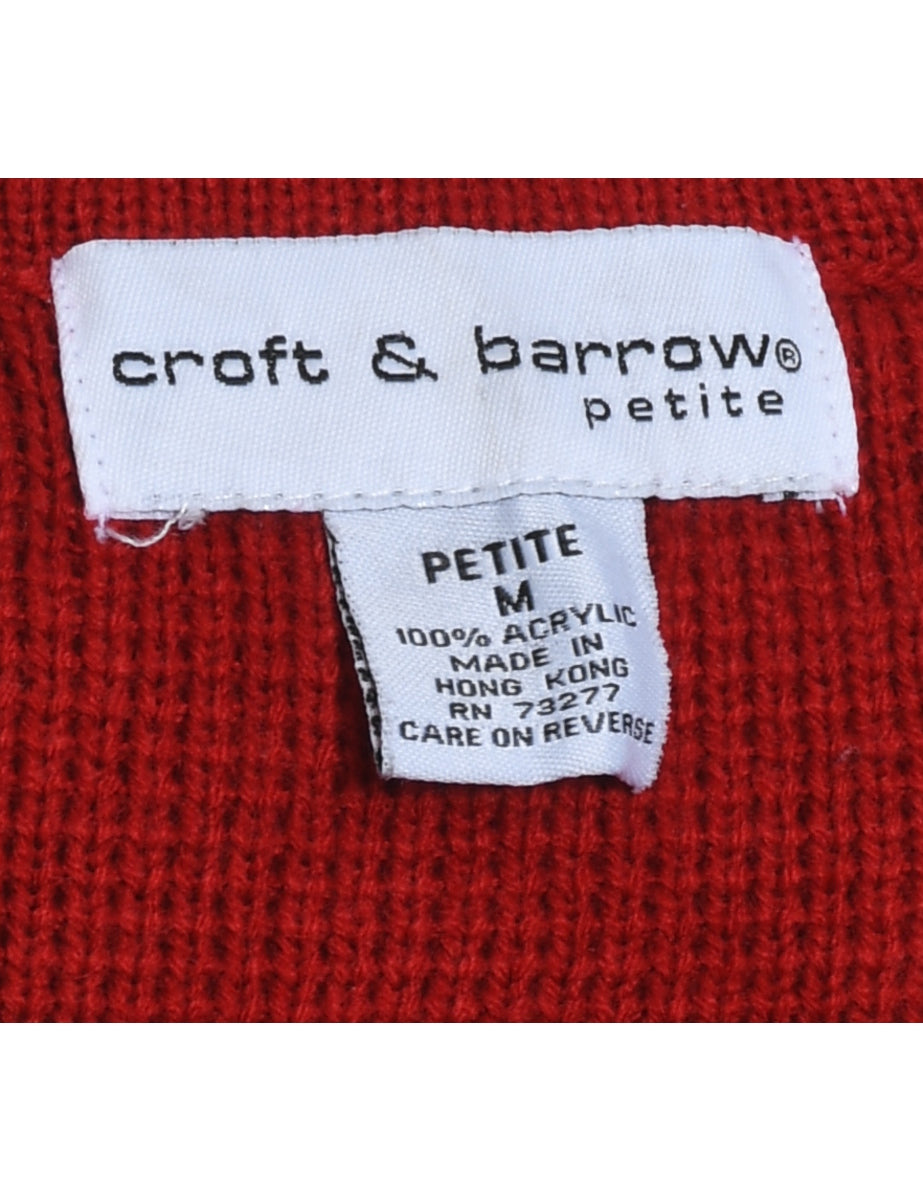 Snowman Red Knit Christmas Cardigan - M