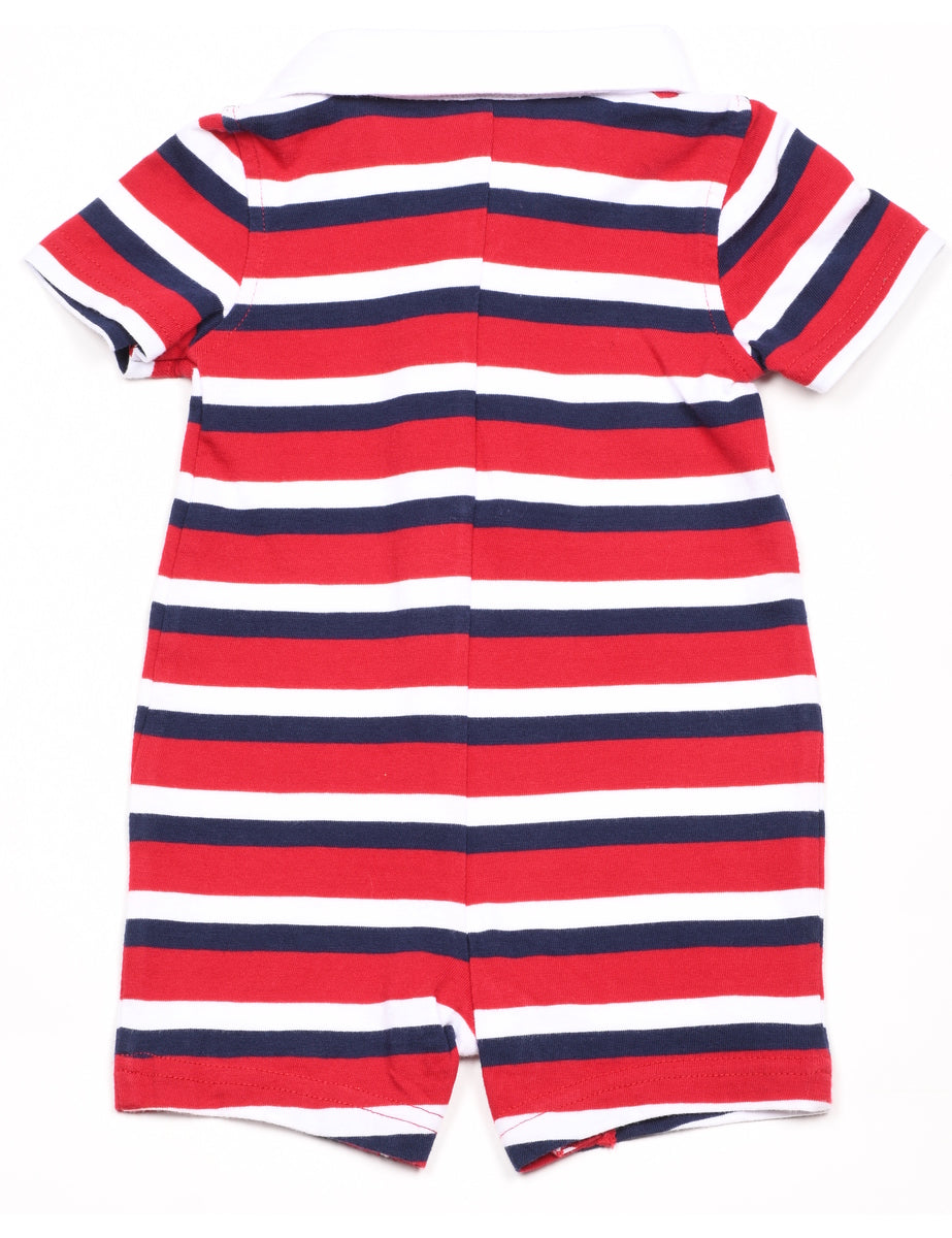Navy & Red Striped Romper - 6 MONTHS