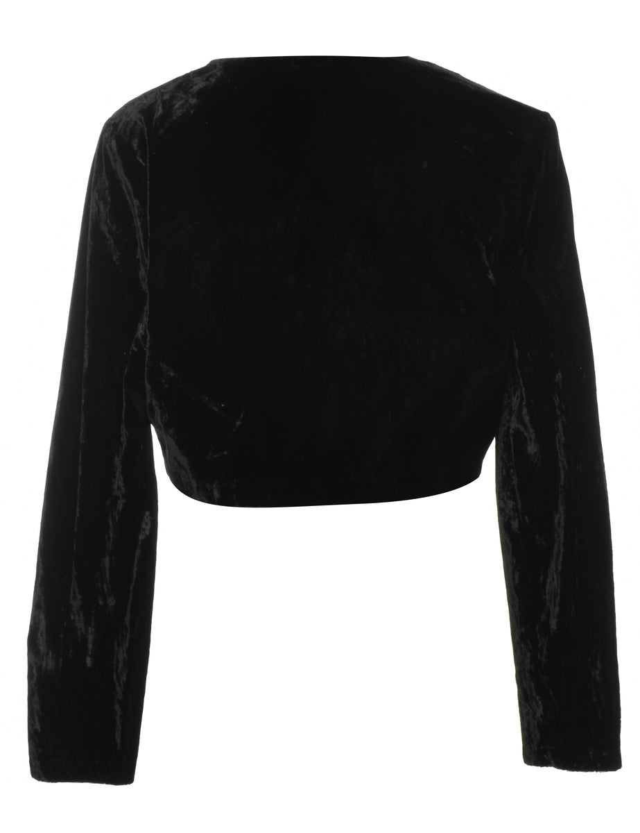 Cropped Black Velvet Evening Jacket - M