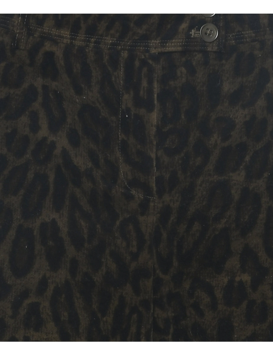 Leopard Print Velvet Trousers - W33 L32