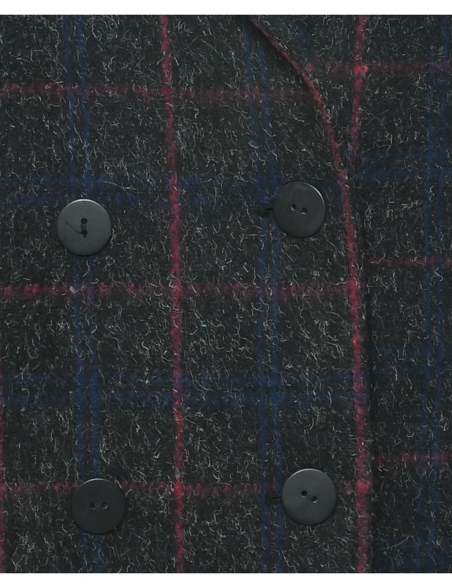 Checked Pattern Wool Coat - M
