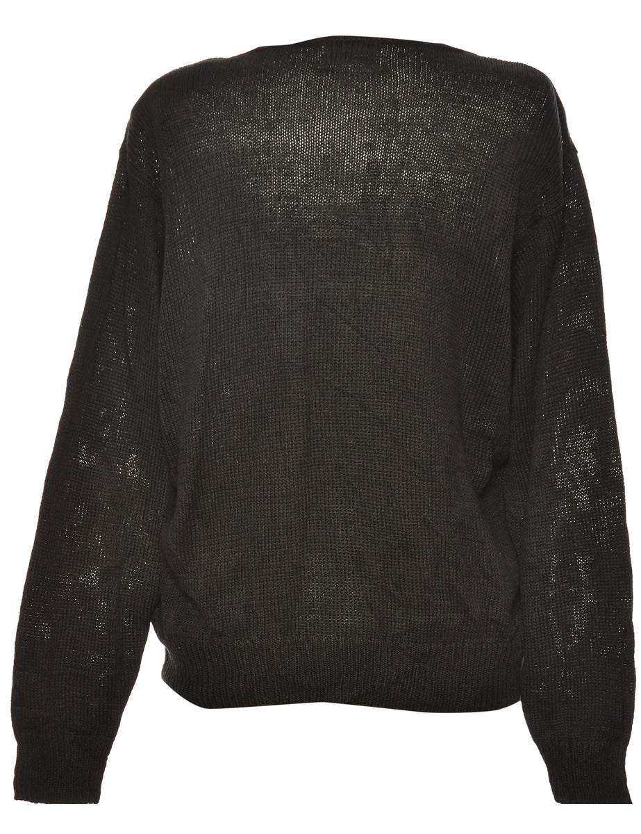 Festive Print Black Christmas Jumper - L