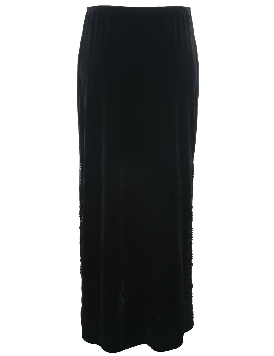 Velvet Black Midi Skirt - L