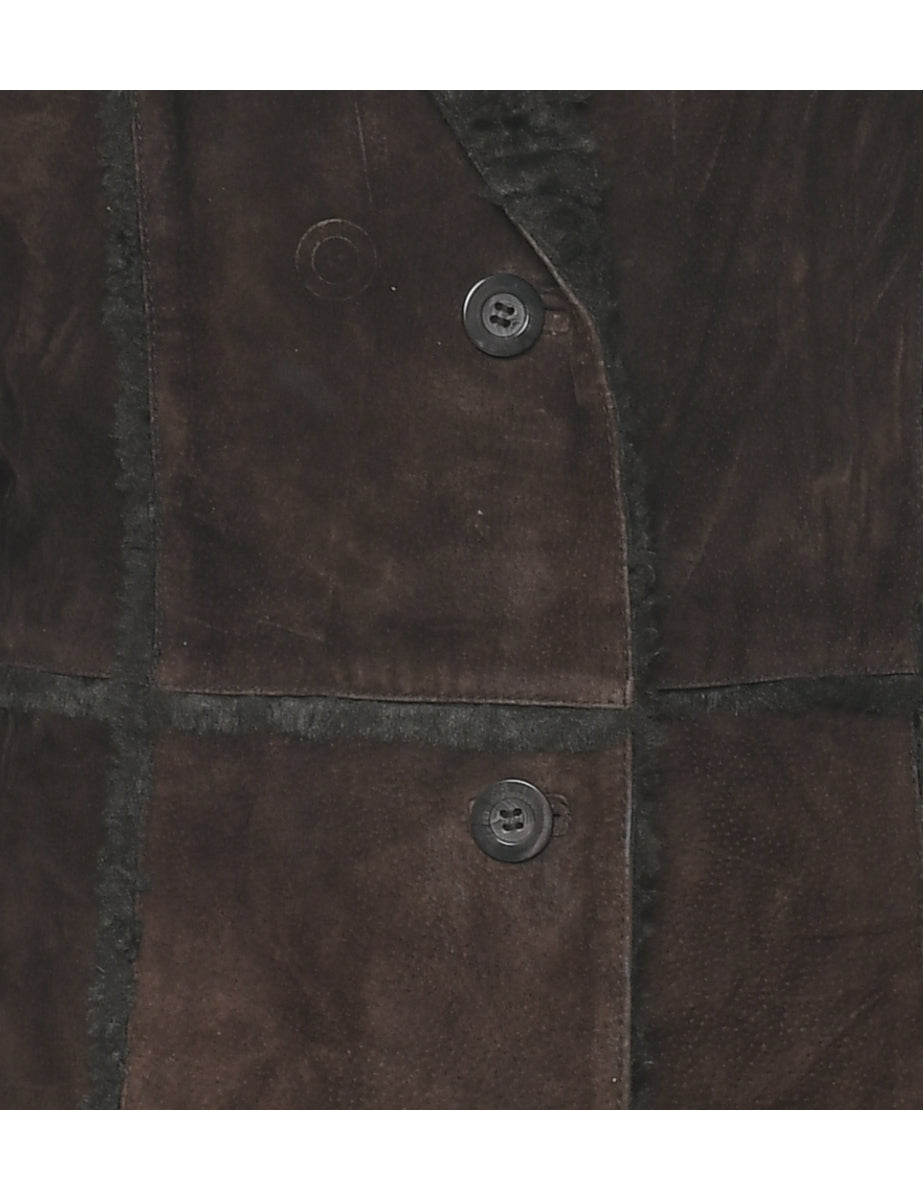 Single Breasted Shearling Suede Jacket - L