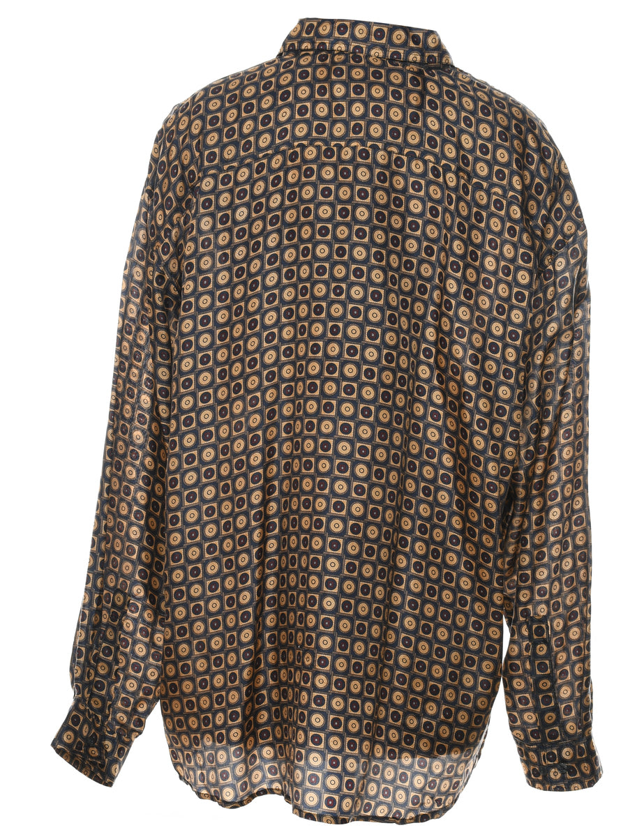 Patterned 100% Silk Shirt - XL