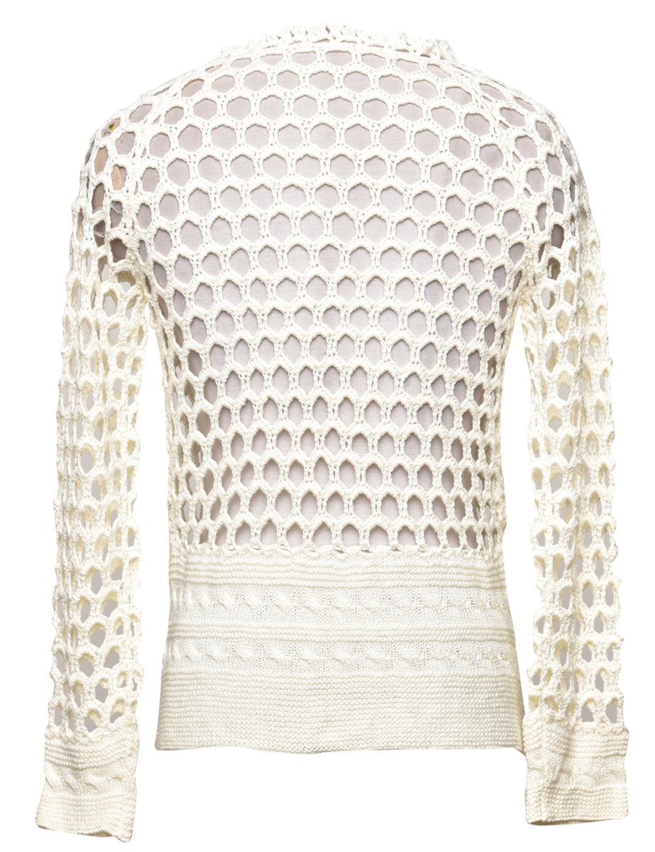 Crochet Off White Cardigan - S