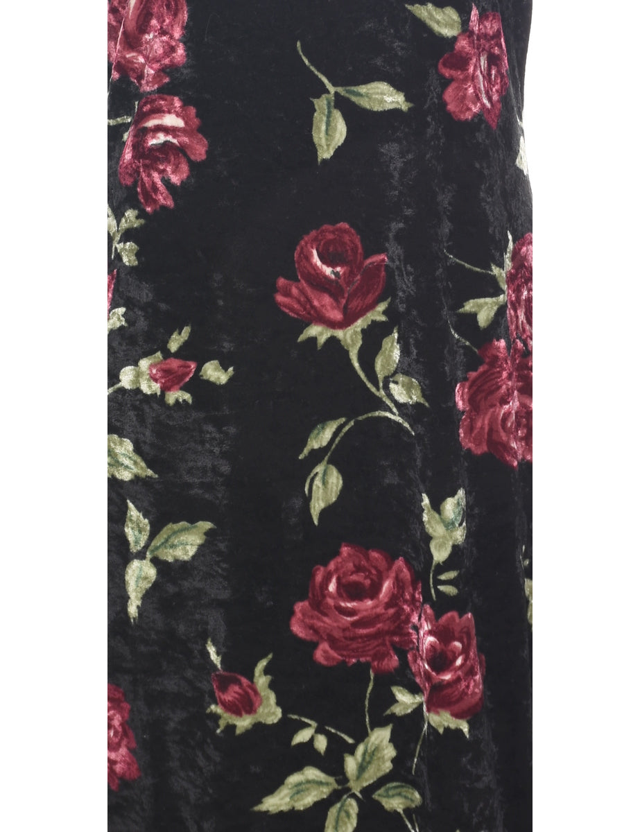 Velour Floral Evening Dress - M