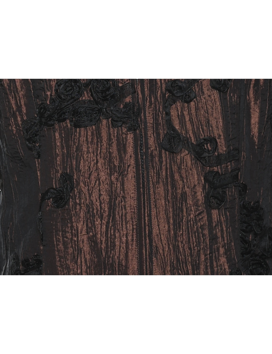 Dark Brown Metallic Ruched Evening Jacket - M