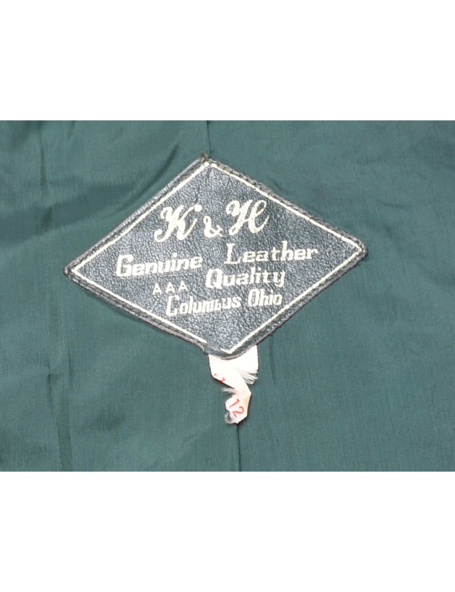 Dark Green 1970s Dagger Collar Leather Jacket - M
