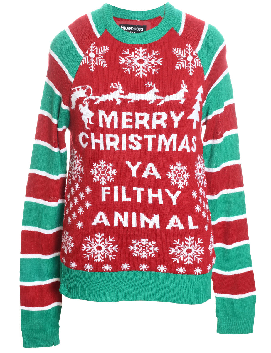 Festive Print Christmas Jumper - M