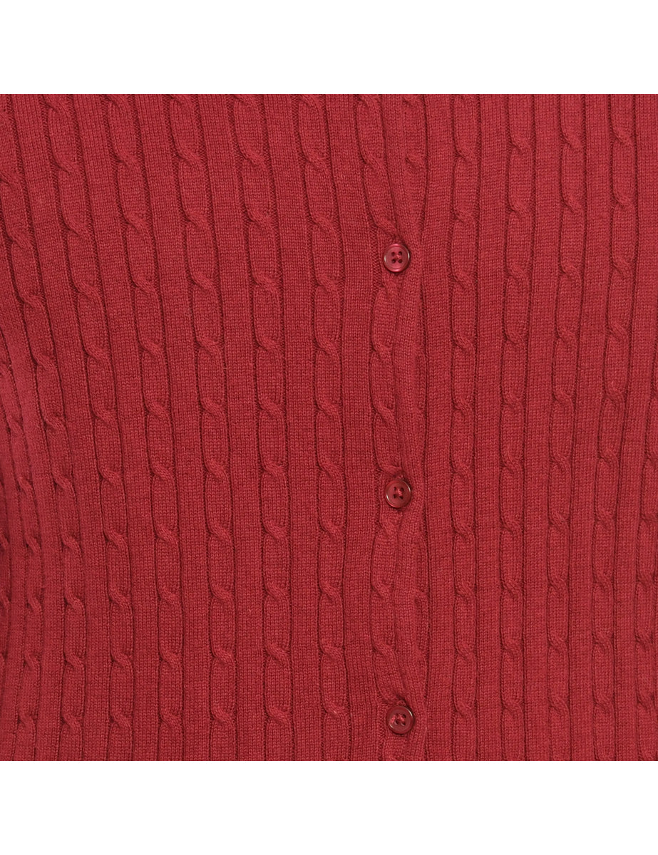 Button Through Maroon Cardigan - L
