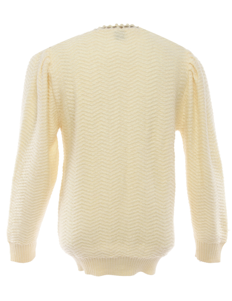 Button Front Cream Cardigan - M