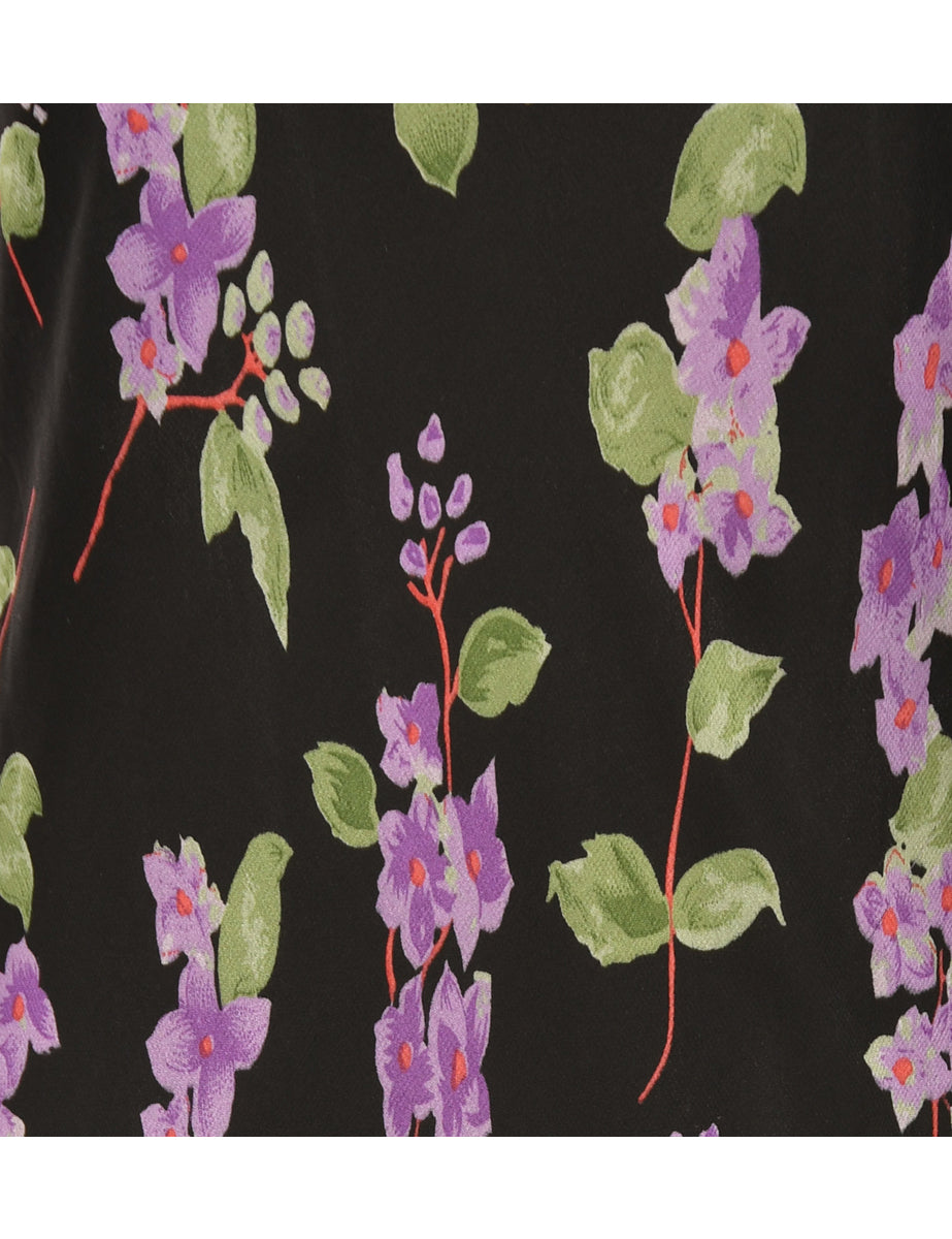 Purple & Black Floral Print Dress - L