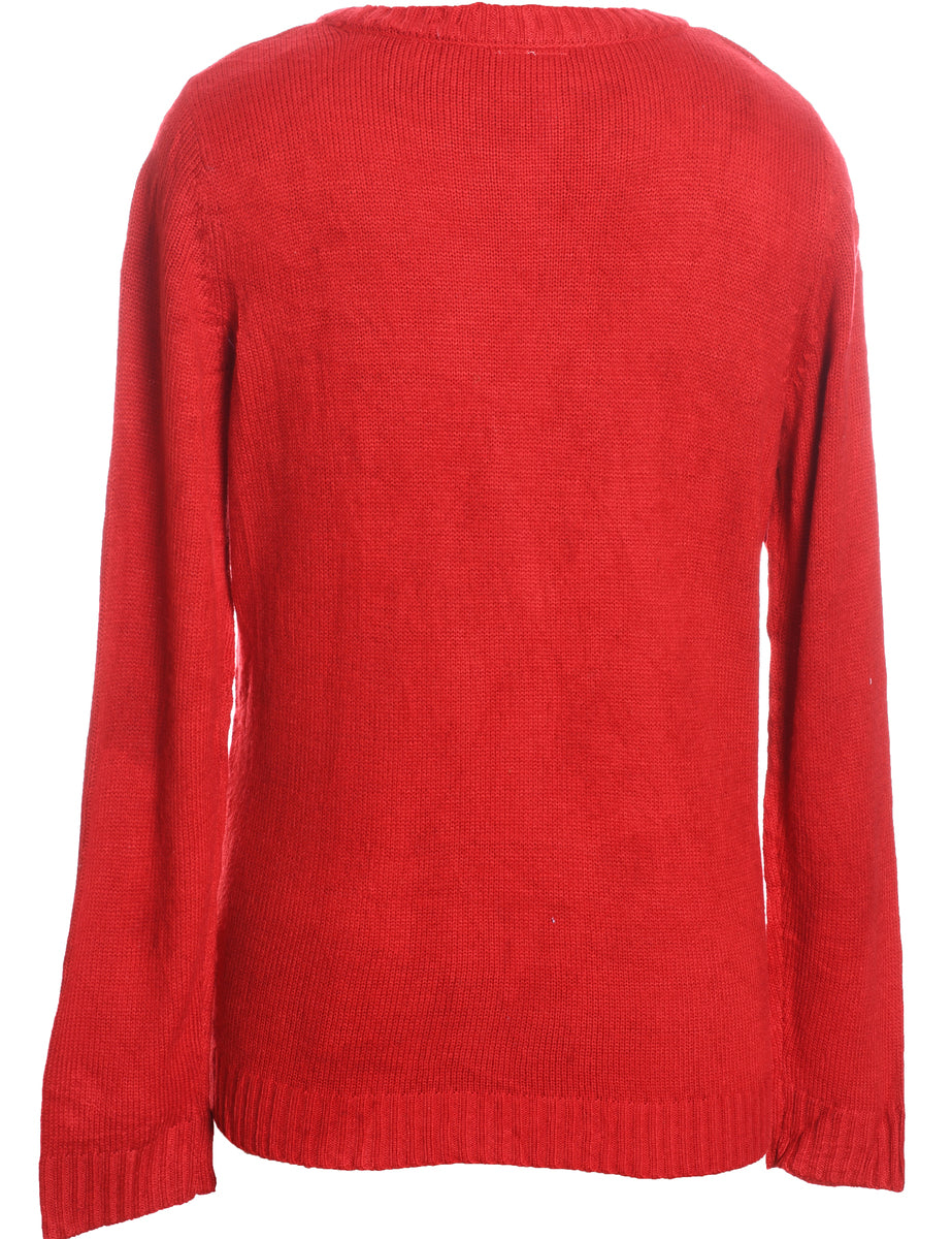 Snowman Design Red Knit Christmas Jumper - L