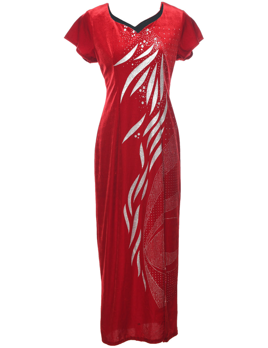 Metallic Pattern Evening Dress - M