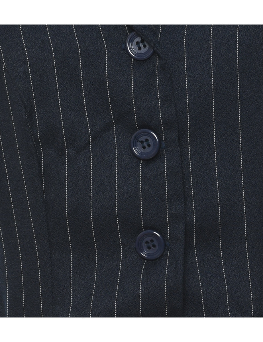 Pinstriped Navy & White 1990s Waistcoat - S