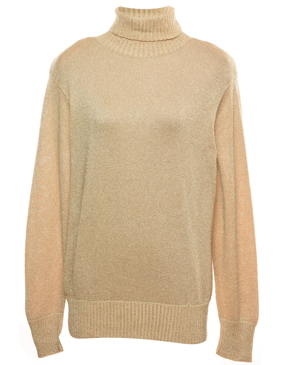 Lurex Thread Pattern Turtleneck Jumper - M