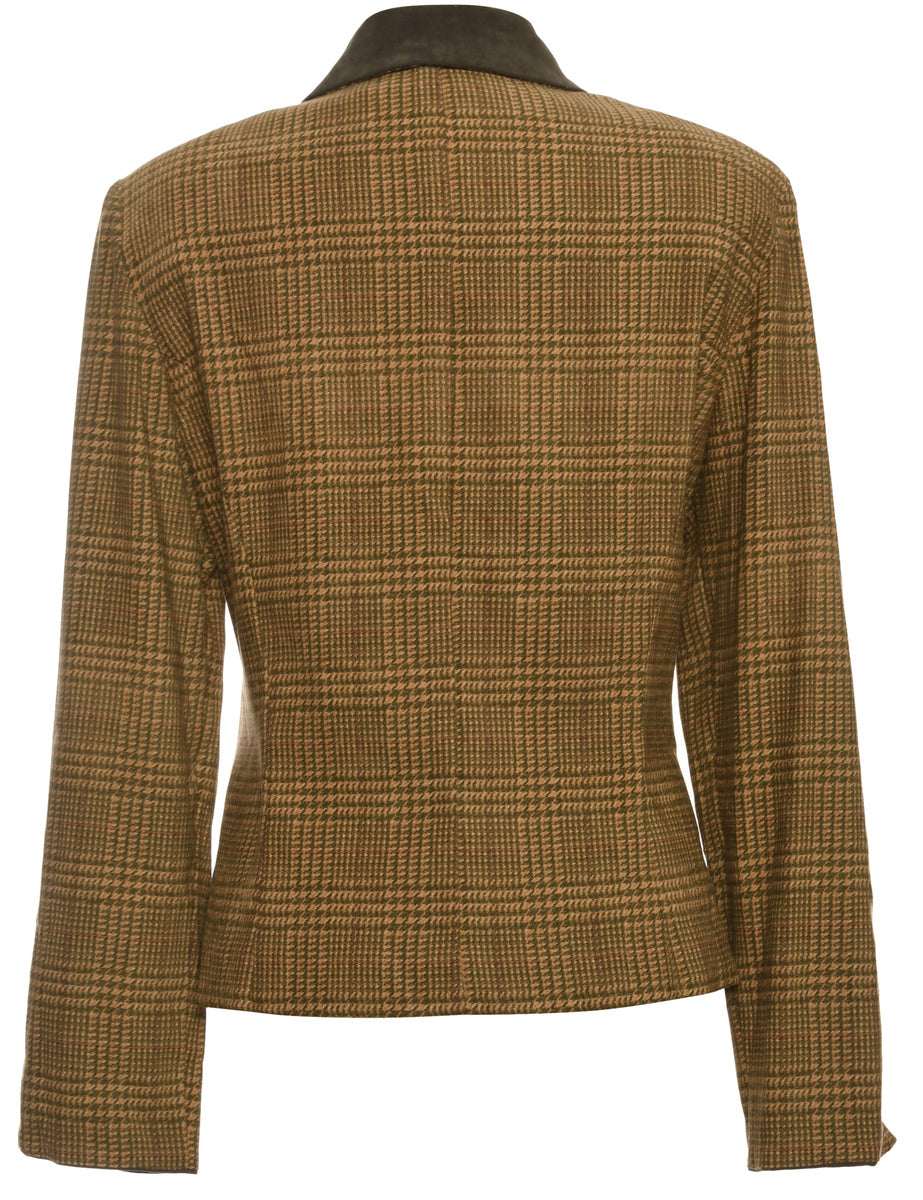 Dogtooth Brown Contrast Collar Jacket - M