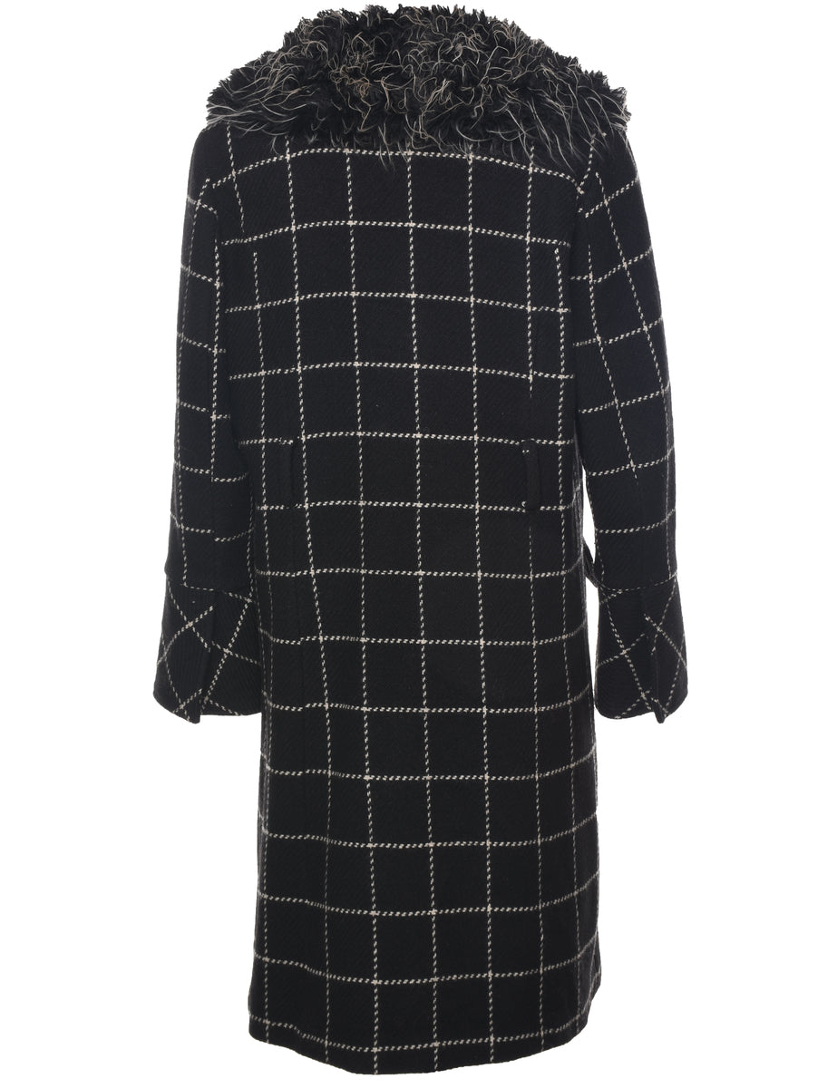 Checked Fur Collar Coat - L