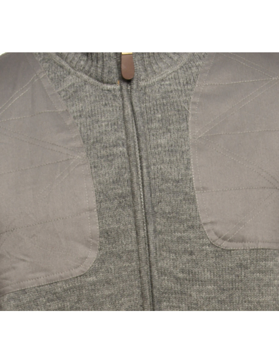 Grey Zip-Front Knit Cardigan - M