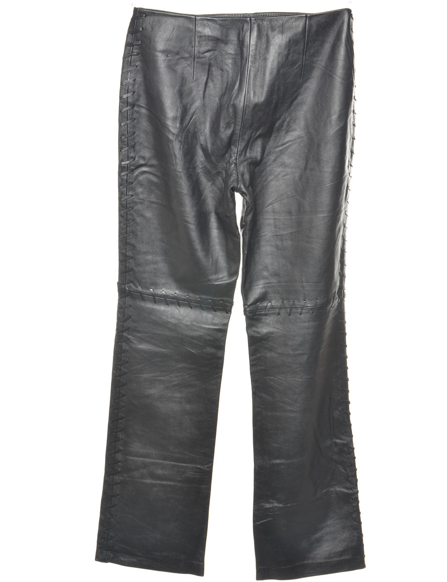 Leather Black Straight-Leg Trousers - W30 L32