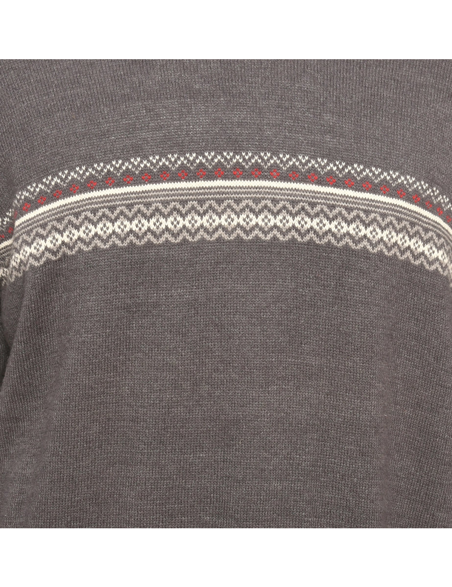 Dark Grey Izod Patterned Knit Jumper - M