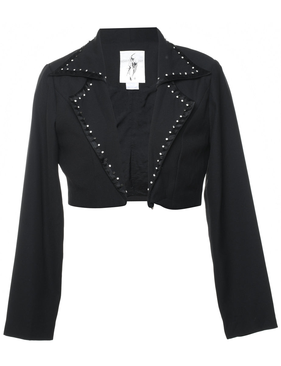 Cropped Black Diamonte Detail Jacket - S