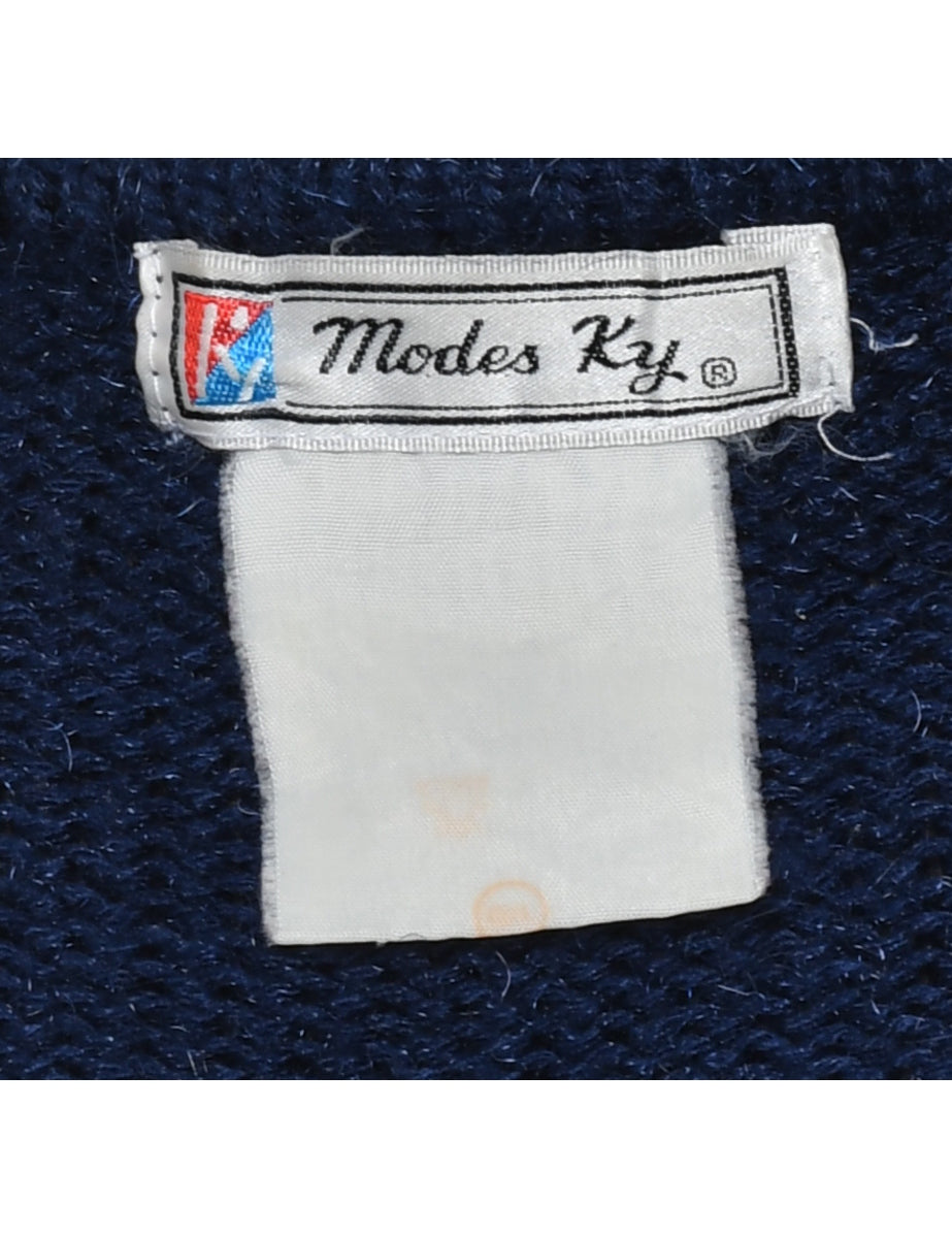 Patterned Navy Jumper - M