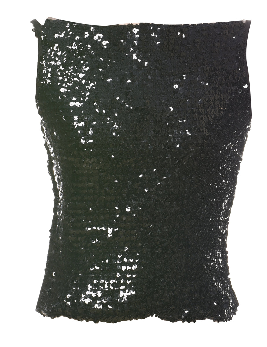 Black Sequined Party Top - S