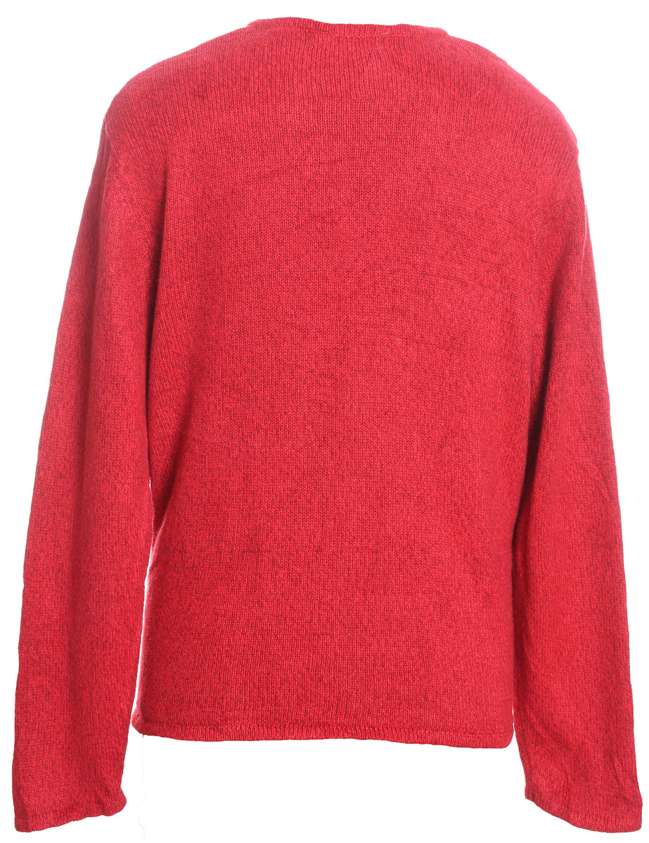 Snowman Design Red Embroidered Christmas Cardigan - XL