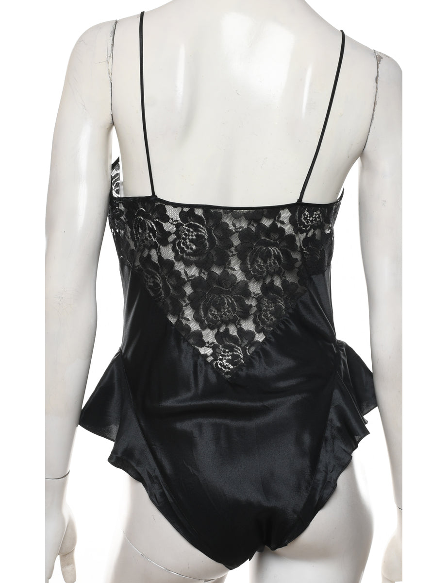 Black 1990s Lace Bodysuit - L