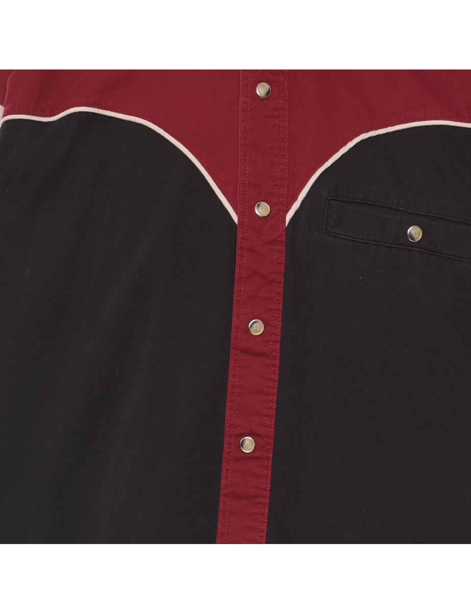 Wrangler Black & Red Western Style Denim Shirt - L