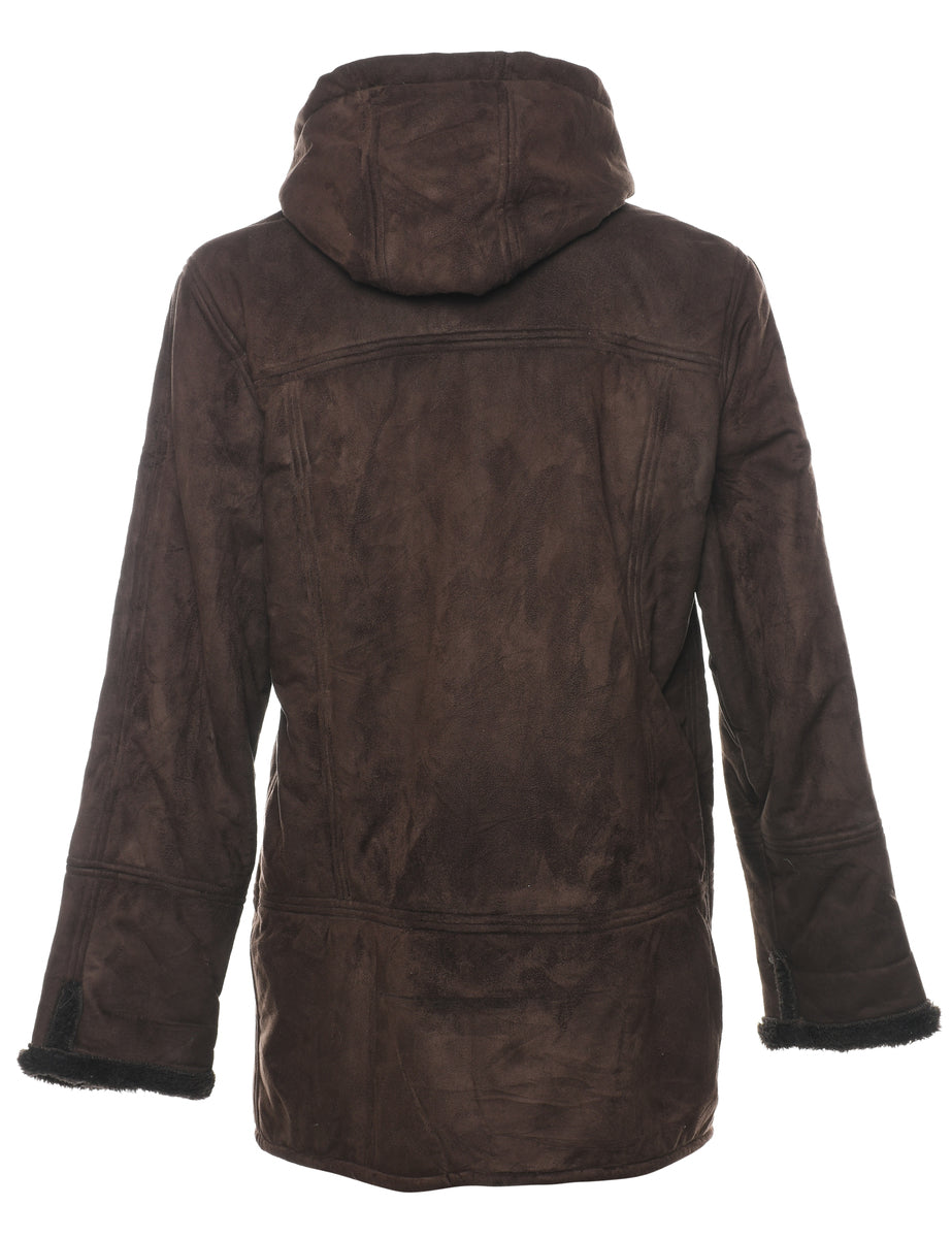 Hooded Dark Brown Coat - M