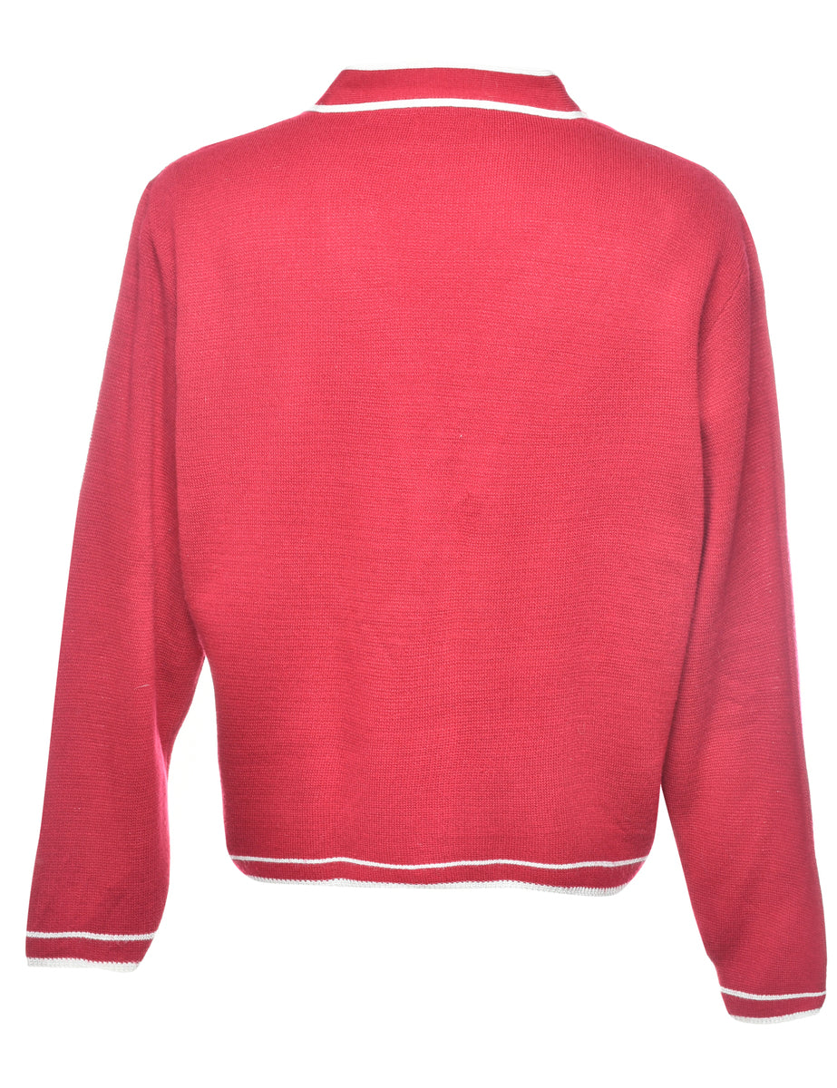 Red & White Contrast Knit Vintage Cardigan - L